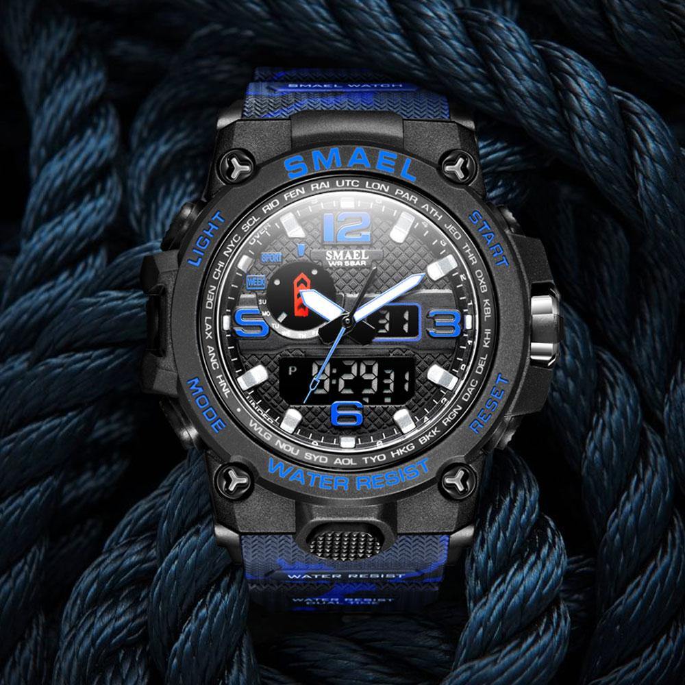 Smael 1545D Camouflage Blue Multifunctional Watch